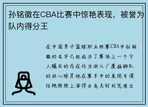 孙铭徽在CBA比赛中惊艳表现，被誉为队内得分王