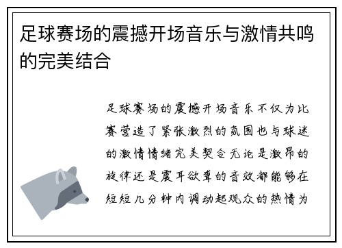 足球赛场的震撼开场音乐与激情共鸣的完美结合