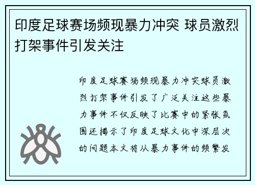 印度足球赛场频现暴力冲突 球员激烈打架事件引发关注