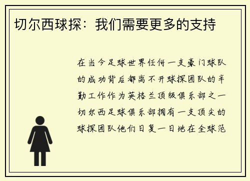 切尔西球探：我们需要更多的支持
