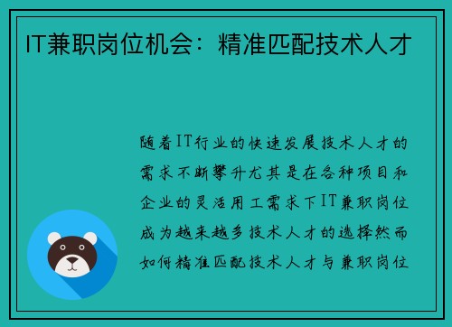 IT兼职岗位机会：精准匹配技术人才